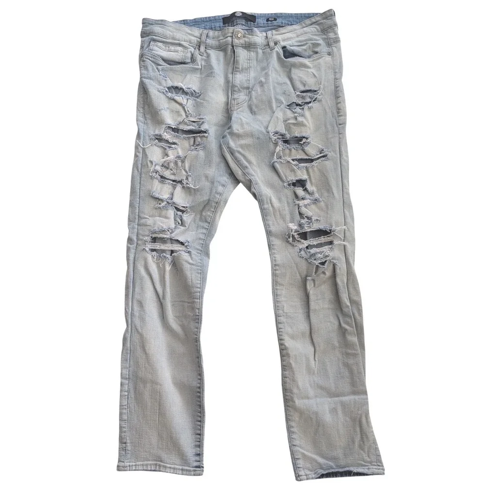 Jordan Craig Sean Distressed Slim Fit Light Wash Denim Jeans Mens‎ 40x32 Ripped